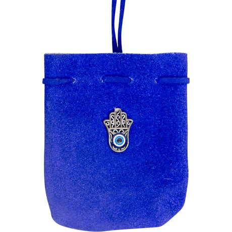 2.5" x 3.5" Suede Pouch Rounded with Strap - Blue Fatima Hand - Magick Magick.com