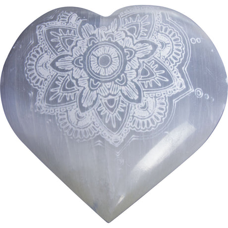 2.75" Selenite Heart - Lotus Mandala - Magick Magick.com