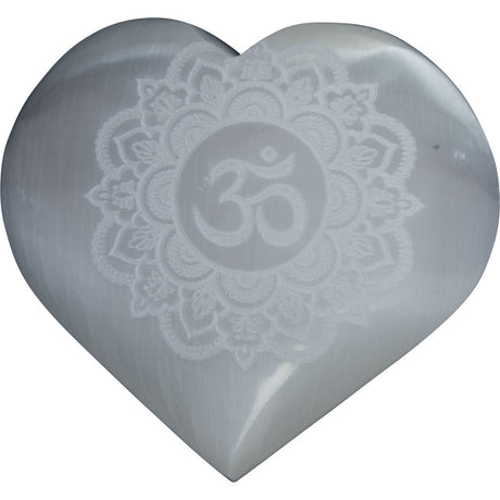 2.75" Selenite Heart - Om Lotus - Magick Magick.com