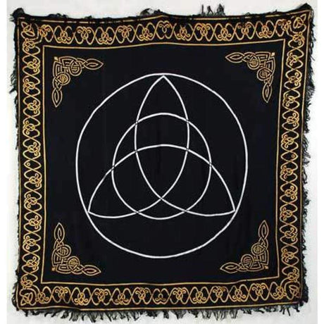 36" Satin Altar Cloth - Triquetra on Black & Gold - Magick Magick.com