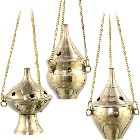 3.5" Brass Incense Burners Hanging (Set of 3) - Magick Magick.com