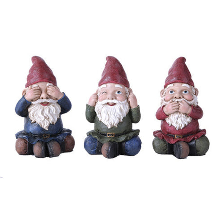 3.5" Gnome Statue Set - See, Hear, Speak No Evil (Set of 3) - Magick Magick.com