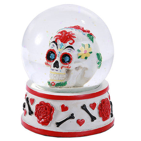 3.75" Day of the Dead Water Globe - White Red - Magick Magick.com