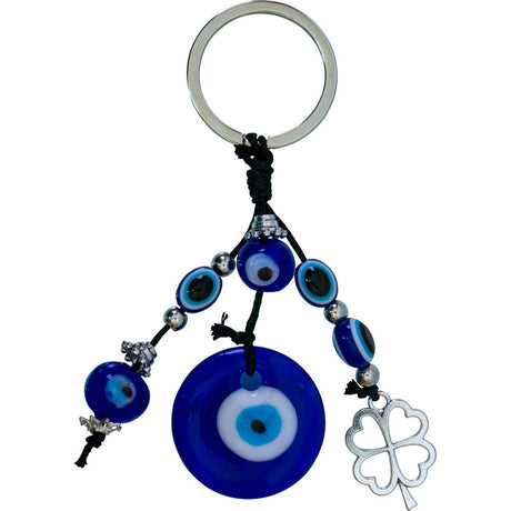 4" Evil Eye Talisman Key Ring - Lucky Clover - Magick Magick.com