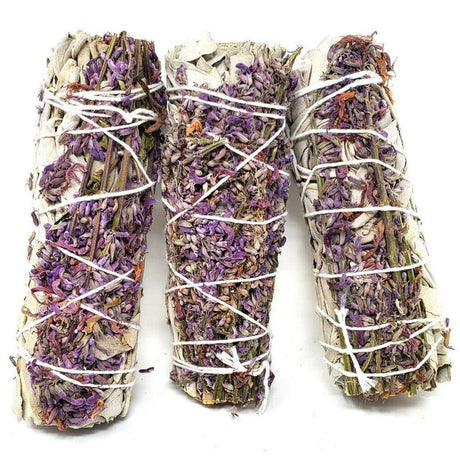 4" White Sage & Purple "Royal" Lavender Smudge Stick - Magick Magick.com