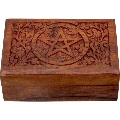 4" x 6" Pentagram Carved Wood Box - Magick Magick.com