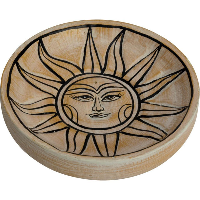 4.5" Wood Incense Holder - White Washed - Celestial Sun - Magick Magick.com