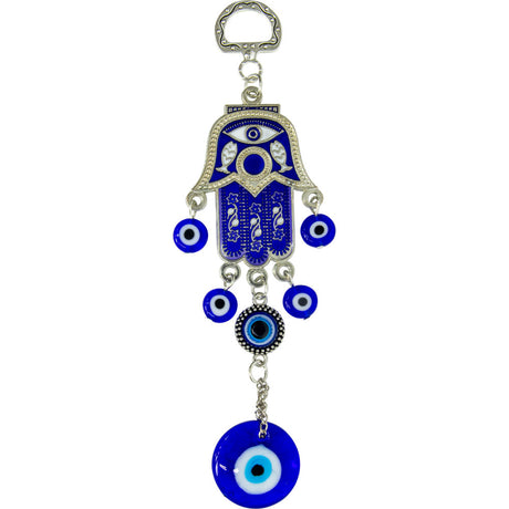 5.75" Evil Eye Key Ring - Blue Inlay Fatima Hand with Evil Eye - Magick Magick.com