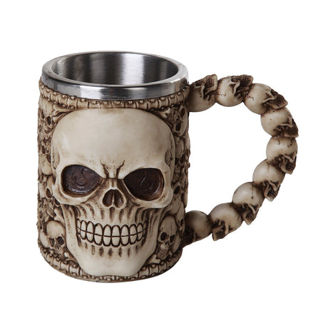 5.75" Stainless Steel Resin Mug - Ossuary Multi Skull - Magick Magick.com