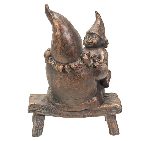 6.65" Gnome Statue - Bronze Gnomes on Bench - Magick Magick.com