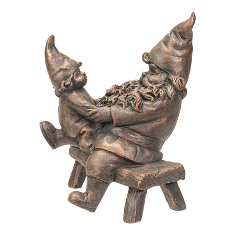 6.65" Gnome Statue - Bronze Gnomes on Bench - Magick Magick.com