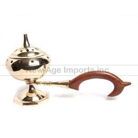 7" Brass Incense Burner with Wood Handle - Magick Magick.com