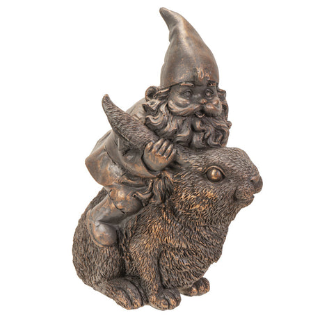 8" Gnome Statue - Bronze Gnome on Bunny - Magick Magick.com
