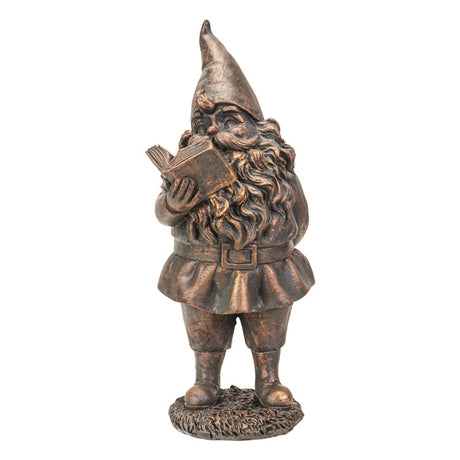 8" Gnome Statue - Bronze Reading - Magick Magick.com