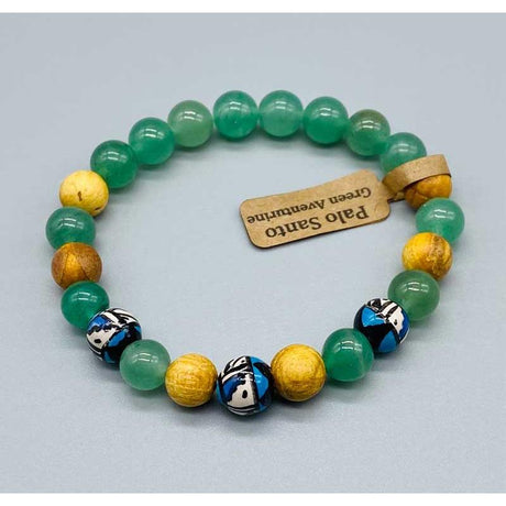 8 mm Elastic Bracelet Round Beads - Palo Santo & Green Aventurine - Magick Magick.com