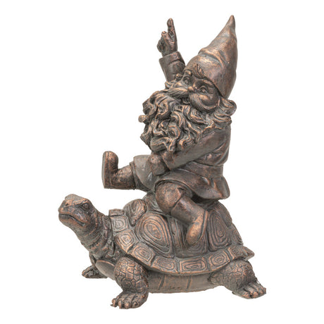 8.4" Gnome Statue - Bronze Gnome on Turtle - Magick Magick.com