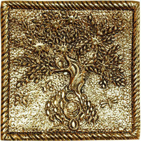 Aluminum Square Incense Holder Gold - Tree of Life - Magick Magick.com