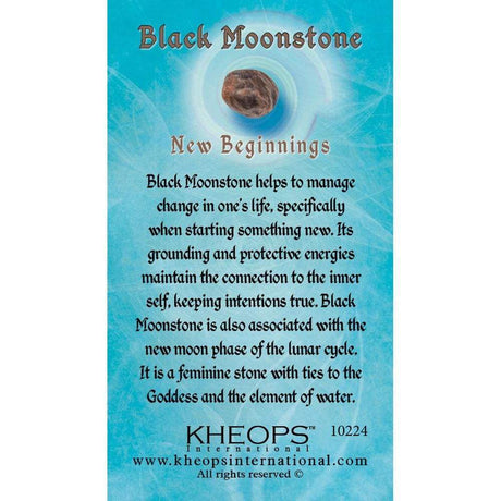 Gemstone Properties Info Card - Black Moonstone - Magick Magick.com