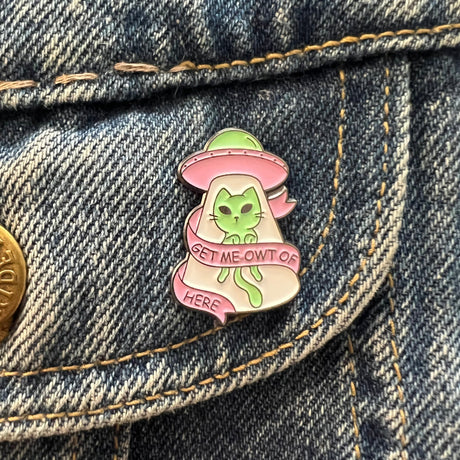Get Me Out of Here Cat UFO Abduction Enamel Pin - Magick Magick.com