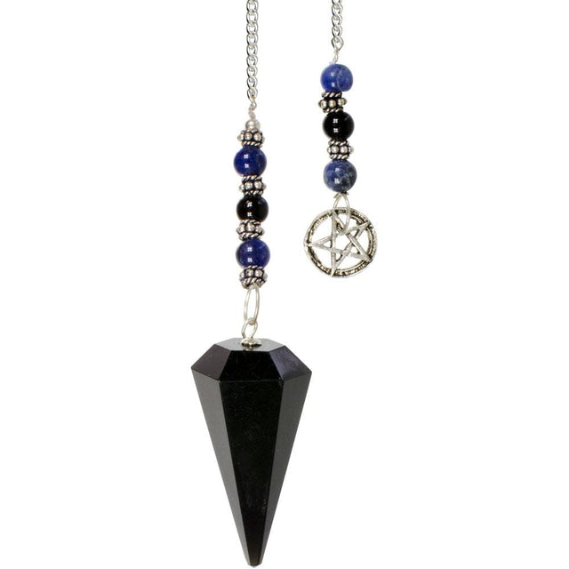 Hexagonal Pendulum - Black Obsidian with Pentacle - Magick Magick.com