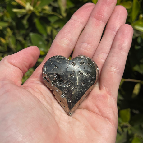 Natural Pyrite Hand Carved Crystal Polished Heart with Druzy - .20 lbs (2 x 1 inch) - Magick Magick.com