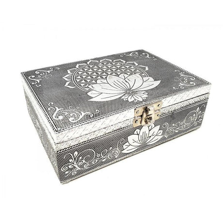 White Metal Lined Box - Lotus - Magick Magick.com
