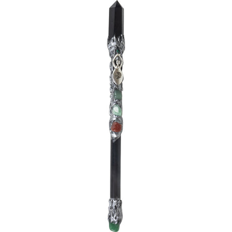 10" Magick Wand - Black Obsidian Point with Silver Spiral Goddess - Magick Magick.com