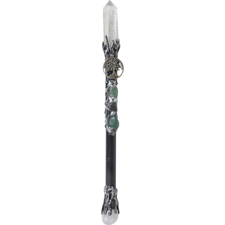10" Magick Wand - Clear Quartz Point with Silver Tree of Life - Magick Magick.com