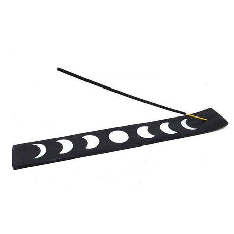 10" Moon Phase Black Wood Stick Incense Ash Catcher - Magick Magick.com