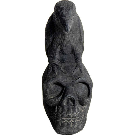 10" Volcanic Stone Statue - Skull & Raven - Magick Magick.com