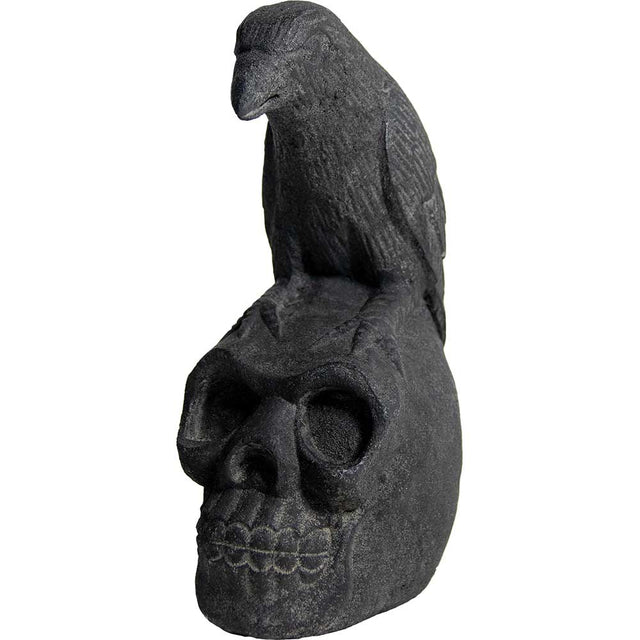 10" Volcanic Stone Statue - Skull & Raven - Magick Magick.com