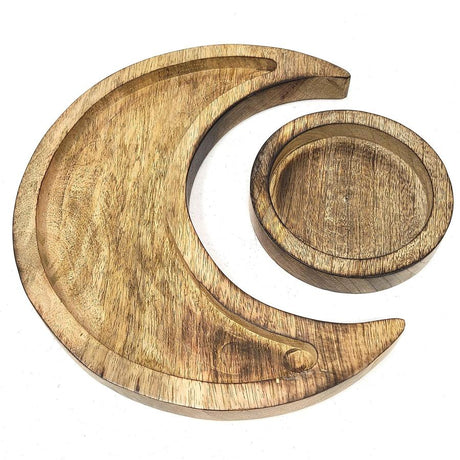 10" Wooden Crescent with 5" Moon Tray (Set of 2) - Magick Magick.com
