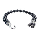 10 mm Elastic Bracelet Round Beads - Black Onyx with Stainless Steel Dragon Head Clasp - Magick Magick.com