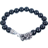 10 mm Elastic Bracelet Round Beads - Black Onyx with Stainless Steel Dragon Head Clasp - Magick Magick.com