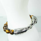 10 mm Elastic Bracelet Round Beads - Tiger Eye with Stainless Steel Eagle Heads - Magick Magick.com