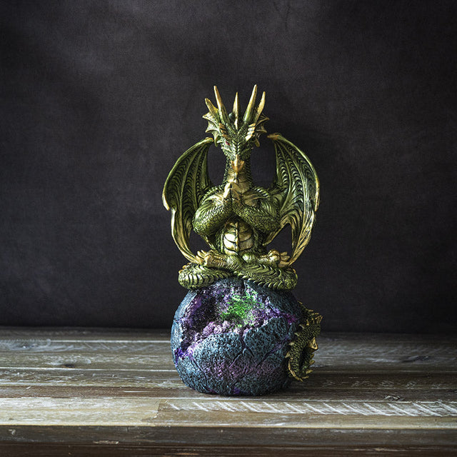 10.4" Green Dragon Meditation Dragon Statue - Magick Magick.com