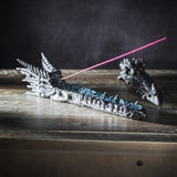 10.8" Dragon Skull Silver Stick Incense Holder - Magick Magick.com