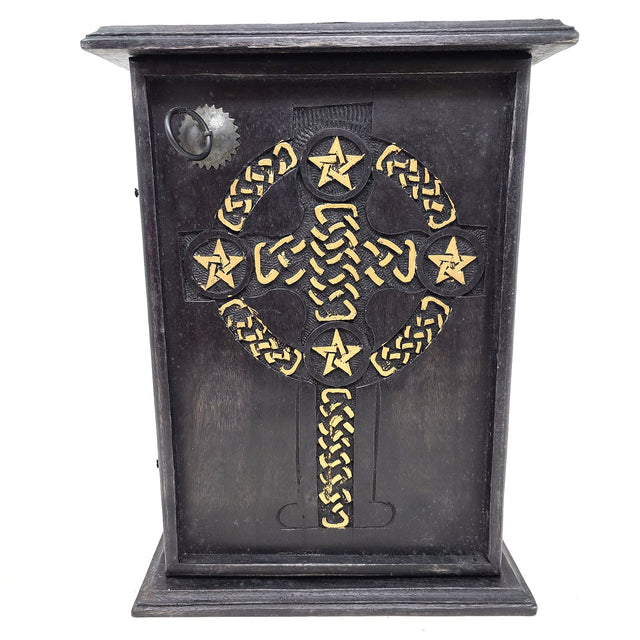 11" Pentagram & Celtic Cross Wood Chest - Magick Magick.com