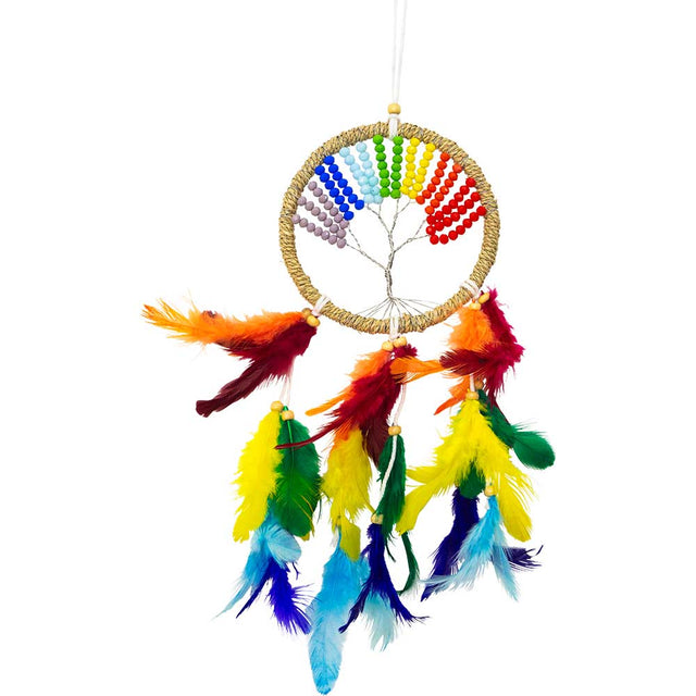 11" Twine Dream Catcher Wrapped Beaded Chakra Tree - Magick Magick.com