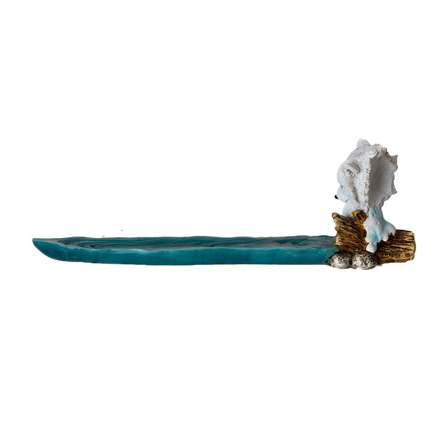 11.1" White Wolf and Pup Stick Incense Burner - Magick Magick.com