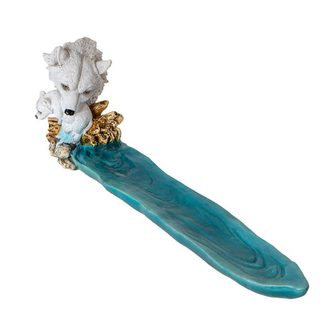 11.1" White Wolf and Pup Stick Incense Burner - Magick Magick.com