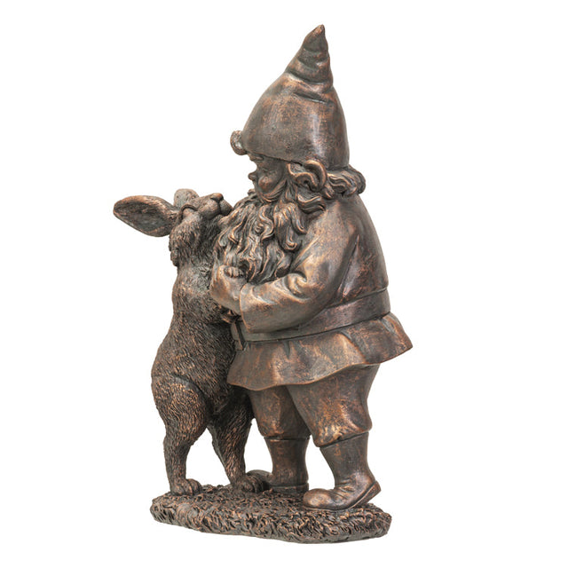 11.4" Gnome Statue - Bronze Gnome with Rabbit - Magick Magick.com