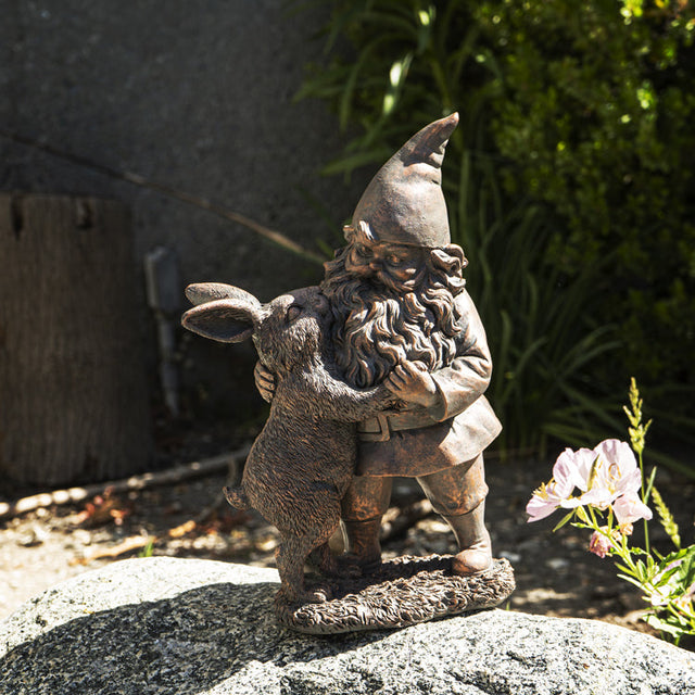 11.4" Gnome Statue - Bronze Gnome with Rabbit - Magick Magick.com