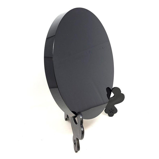 11.8" Black Obsidian Scrying Mirror with Stand - Magick Magick.com