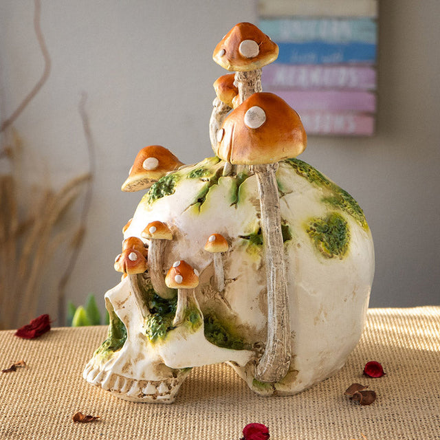 11.8" Skull with Mushrooms Statue - Magick Magick.com