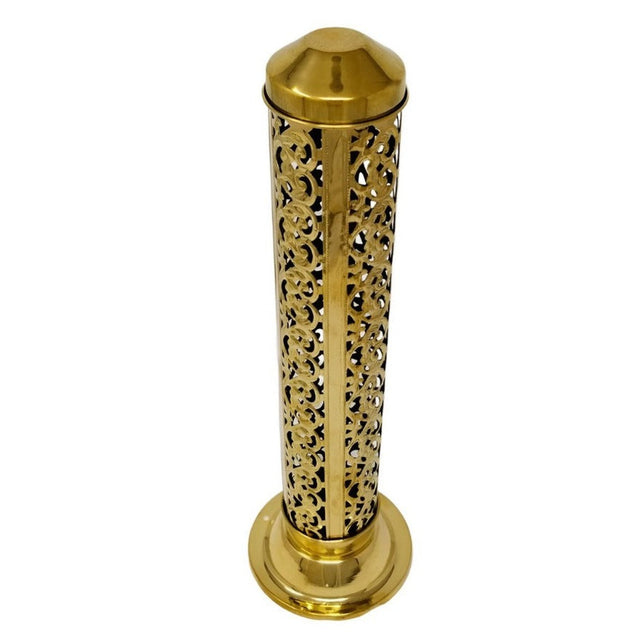 12" Carved Brass Tower Incense Burner - Magick Magick.com