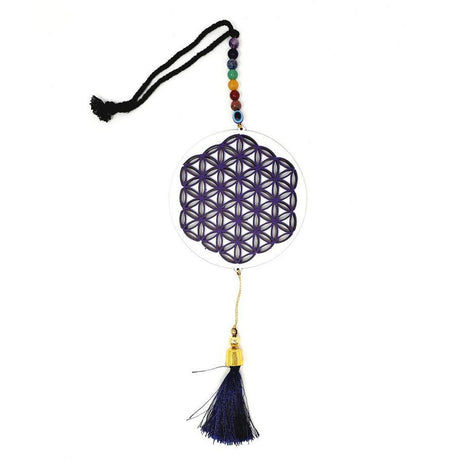 12" Hanging Wooden Flower of Life with Chakra and Evil Eye - Magick Magick.com