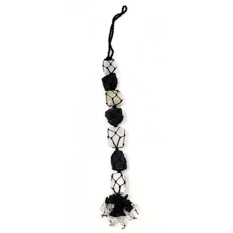 12" Selenite & Black Tourmaline Gemstone Hanging Talisman - Magick Magick.com