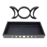 12" Wooden Triple Moon & Moon Phase Tarot Card Tray Holder - Magick Magick.com