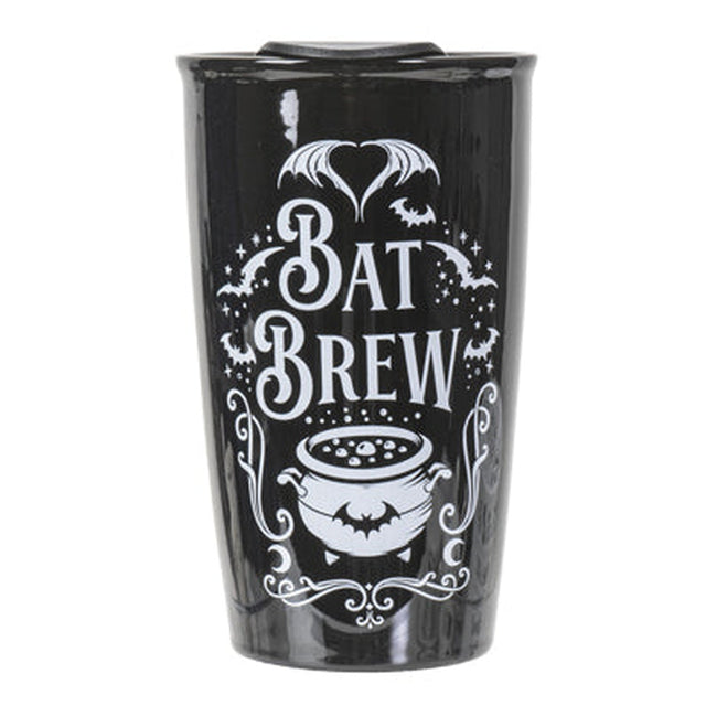 12 oz Black Ceramic Travel Mug - Bat Brew - Magick Magick.com